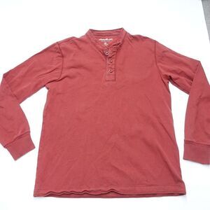 Eddie Bauer Henley Shirt Men's Medium Red 100% Cotton Heritage Wash Performance